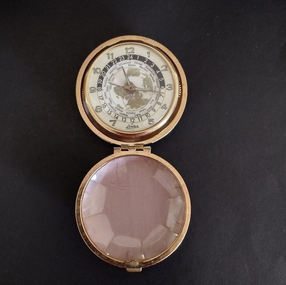 - VINTAGE LINDEN WORLD TIME TRAVEL ALARM CLOCK, WORKS